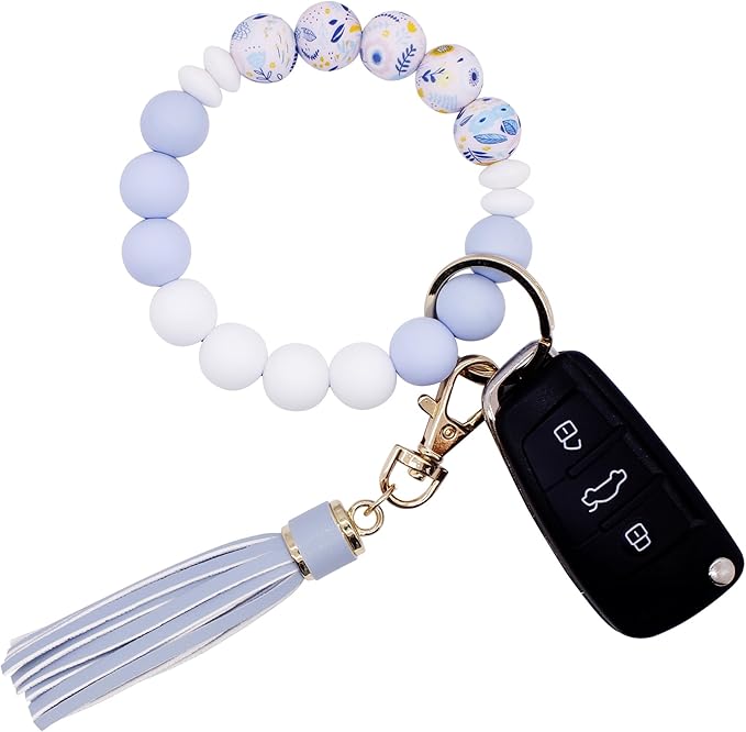 BIHRTC Key Ring Bracelet Car Keychain Holder Wristlet Silicone Women Beaded Bangle Chains