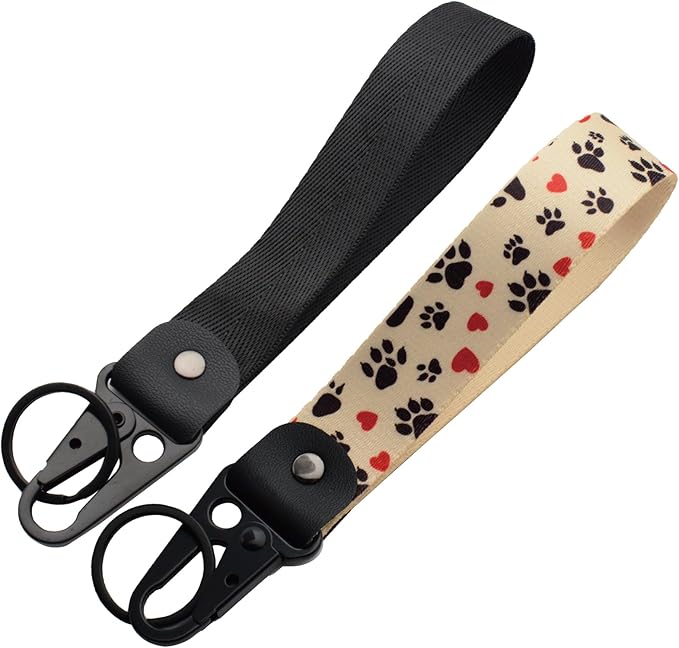 2 Pcs Classic Black & Floral Keychain Wristlet Lanyard for Women couples, Flower Wristlet Strap for Keys Hands-Free Wearable