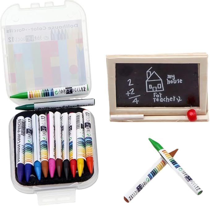 1/12 Scale Accessories Dollhouse Pencil Sets Including 12 Pieces Crayon,Mini School Supplies for Dollhouse Home Miniature Model DIY Decor Doll House Accessories Coloring House Play Set