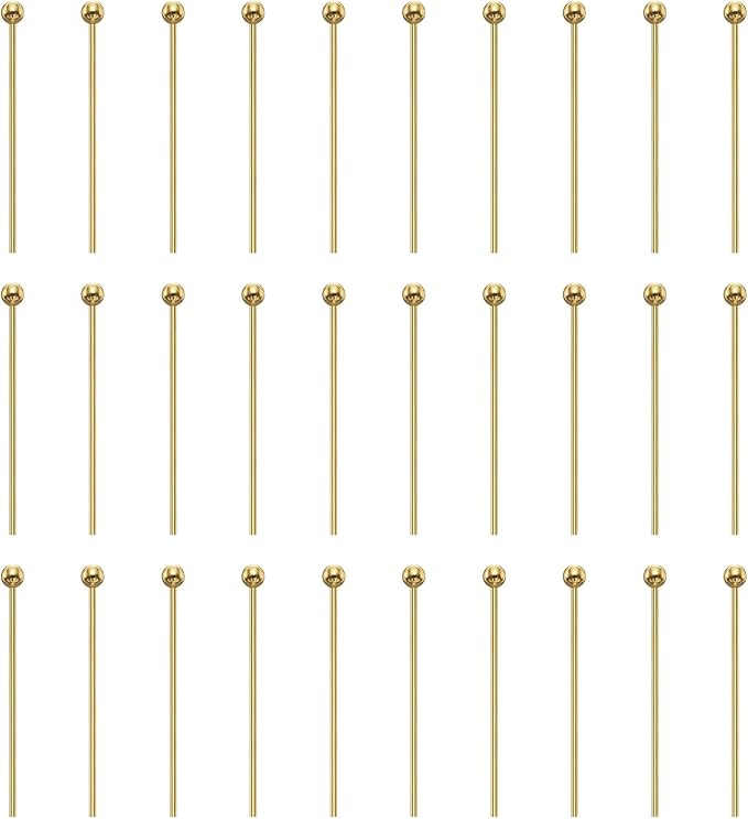HARFINGTON 100pcs Ball Head Pins 0.79" 20mm Round Head Pins for Earring Pendant Necklace Bracelet Charm Jewelry Making Findings DIY Craft, 18K Gold