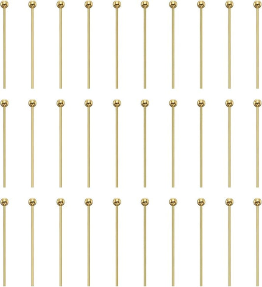 HARFINGTON 100pcs Ball Head Pins 0.79" 20mm Round Head Pins for Earring Pendant Necklace Bracelet Charm Jewelry Making Findings DIY Craft, 18K Gold
