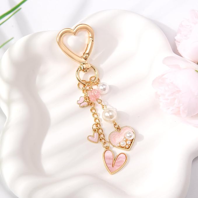 Y2K Keychain Set Heart Butterfly Pearl Flower Bag Charms,Cute Aesthetic Accessories for Women Gifts Keys Bags Purse