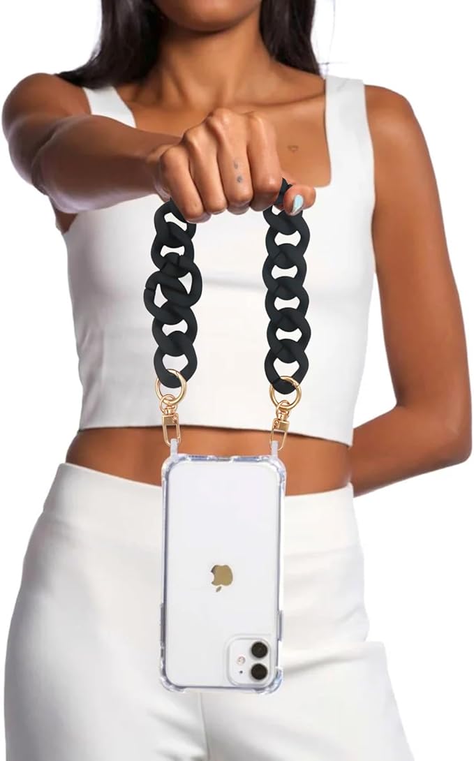 Flat Chain Strap 17.7"/45cm Shoulder Bag Strap Replacement Decorative DIY Purse & Handbag Strap Accessories, Matte Black