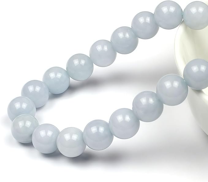 MJDCB Natural Round Aquamarine Gemstone Spacer Loose Beads Spacer Beads for DIY Jewelry Making Strand 15"