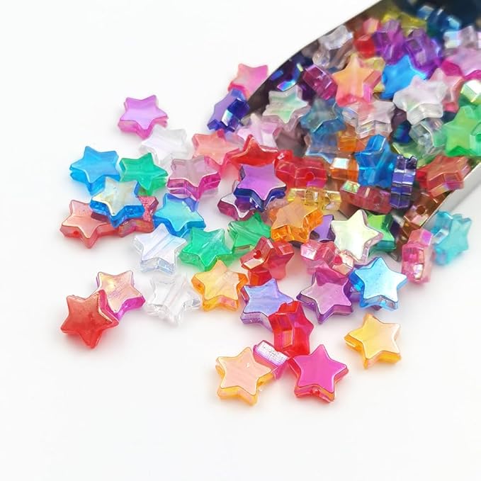 INSPIRELLE 600 Pieces Acrylic Star and Heart Beads AB Finish Spacer Beads for Jewelry Craft Making
