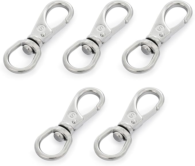 SHONAN 2.7 Inch Swivel Snap Hooks, 5 Pack Marine Grade Spring Snaps, Flag Pole Clips, Swivel Hook Clips for Scuba Diving, Dog leashes, Keychains, Bird Feeders