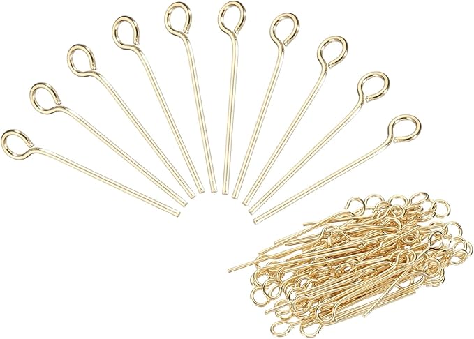 PATIKIL 300pcs Stainless Steel Eye Pins 0.6mm/24 Gauge 18mm Earring Flat Headpins for Jewelry Making Supplies Jewelry Findings, DIY Craft, Necklace, Gold