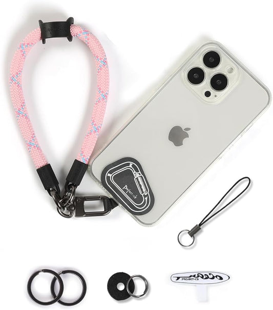 project-cb Hand Wrist Phone Strap,Phone Lanyard Patch ×2,Cell Phone Case Holder,Wristlet Strap for Key,AirPods,Camera (Pink, 15.7inch)