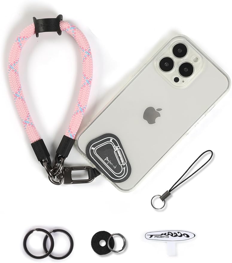 project-cb Hand Wrist Phone Strap,Phone Lanyard Patch ×2,Cell Phone Case Holder,Wristlet Strap for Key,AirPods,Camera (Pink, 12inch)