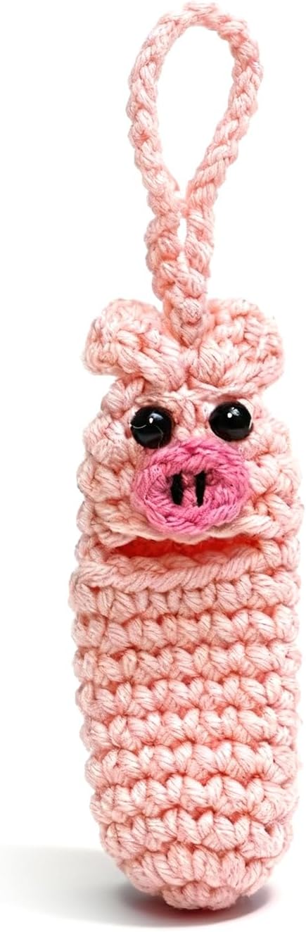 Angyape Cute Lip Balm Holder Keychain Lipstick Chapstick Holder Keychain Crochetr Pig Bag Charms Purse Charms Gifts for Women