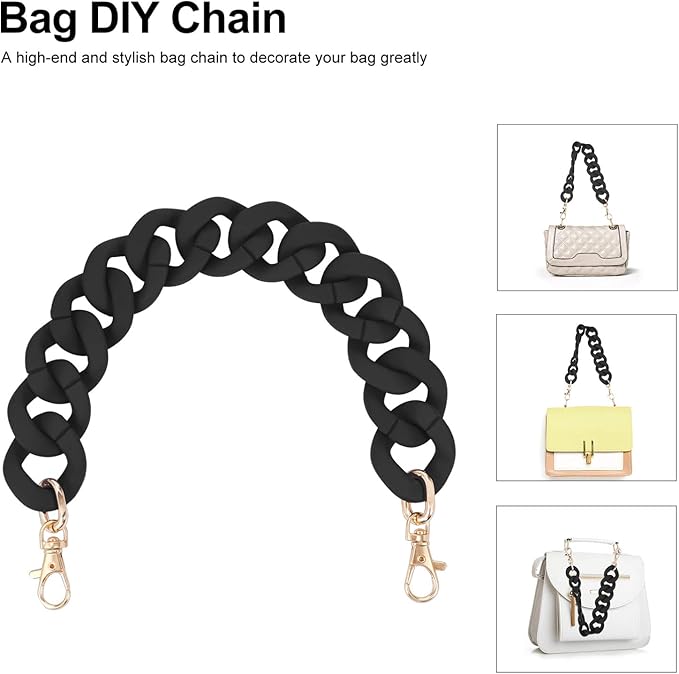 Black Purse Chain Replacement Strap for Handbags - 15 Inch Detachable DIY Accessory with Alloy Hooks for Purses and Messenger Bags