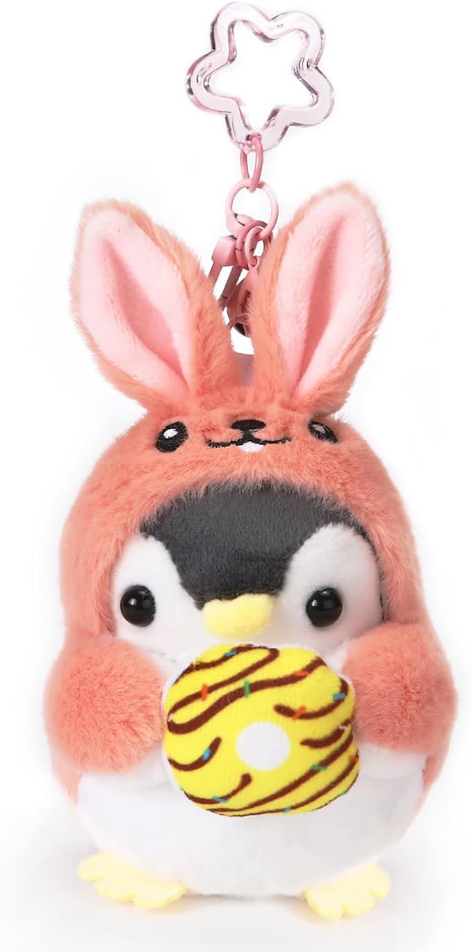Penguin Plush Keychain Cute Stuff Cosplay Costume Change Clothing Donut Frog Unicorn Shiba Inu Bunny Tiger keyring