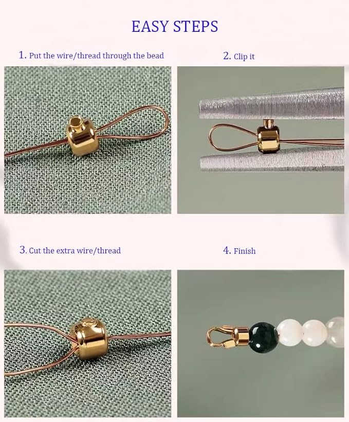 KONMAY 30pcs Stopper Crimp Beads for Bracelets and Necklaces, 18K Gold Plated 3.2mm Silver Locker Seperator Beads, Positioning Spacer Beads for Jewelry Making