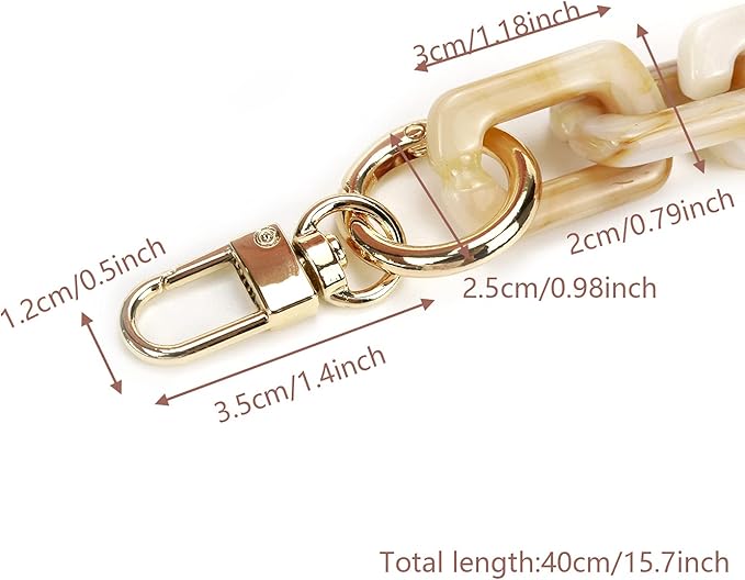 15.7"/40cm DIY Acrylic Resin Replacement Chain Purse Shoulder Strap with Buckle, Beige Rectangle Chain Link