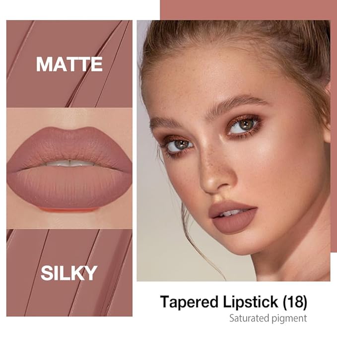 evpct Nuetral Nude Gradient Matte Lipstick Lip Liner Crayon Combo Pencil Set for Older Women Long Lasting Waterproof, Matte Brown Nude Cream Lip Liner and Lipstick Combo Makeup, Flawless Ombre Effect