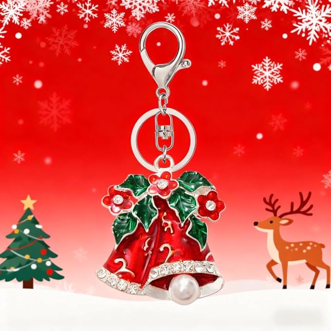 Dreuyet Christmas Keychain Rhinestone Crystal Christmas Tree Santa Purse Bag Handbags Charms for Women Lady Friends