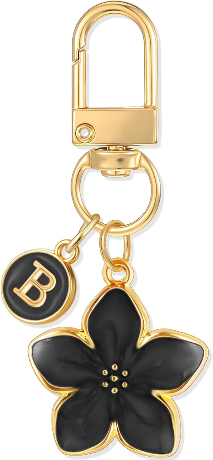 XGALBLA Cute Flower Initial Letter Keychain for Women, Flower Charms, Bag & Purse Charms for Handbags & Backpacks Accessories