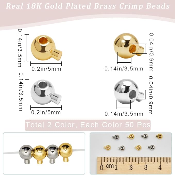 Beebeecraft 100Pcs 18K Gold Plated Brass Crimp Beads Metal Spacer Beads Irregular Shape Spacer Stoppers Beads 3.5x5mm for DIY Necklace Bracelets Making