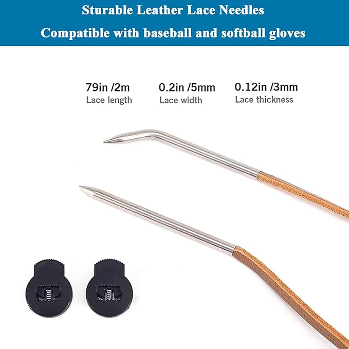 Baseball Glove Lacing Needle, 2 Glove Leather Lacing Needle with 2 Glove Locks, Baseball Glove Repair Lacing Kit, Lacing Needle, Baseball Glove Laces, Curved Needles Tool to Repair Gloves Quickly