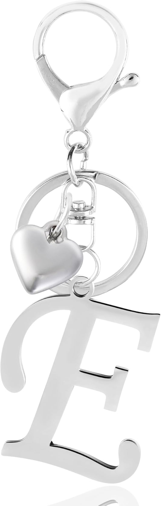 A-Z Heart Initial Letter Keychain, Stainless Steel Alphabet Charm for Handbags, Gift for Women and Girls