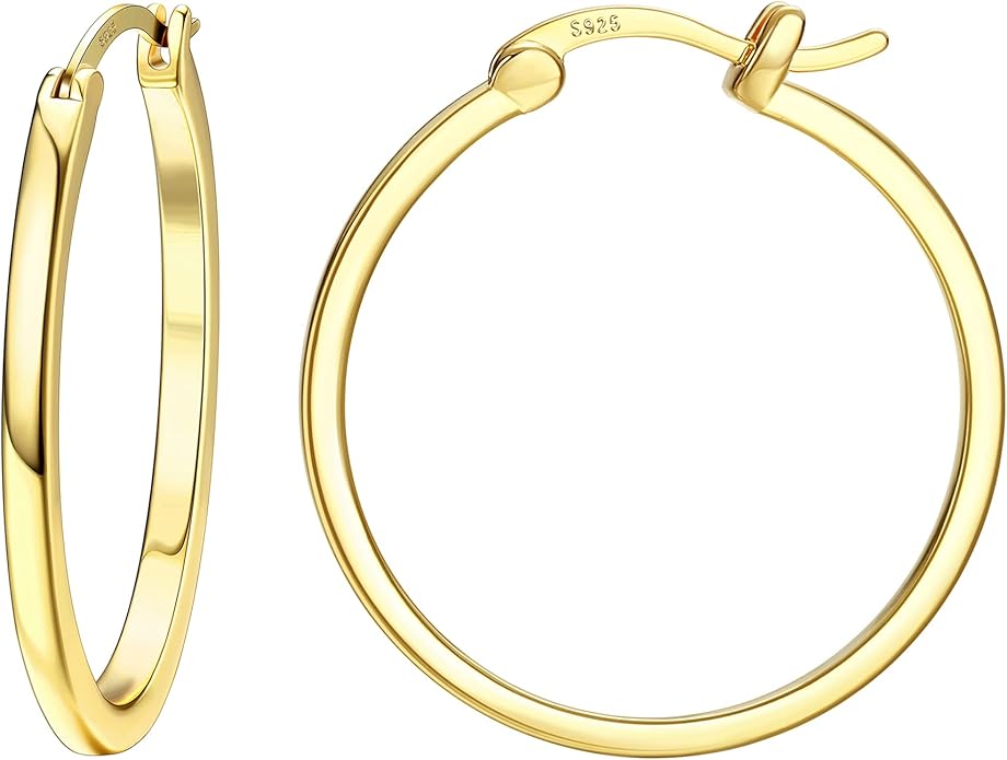 Hayoso 18K Gold Plated Hoop Earrings - 925 Sterling Silver Hoop Earrings Womens Hypoallergenic Hoops | Square Tube Hoop Earrings for Women 15mm/20mm/30mm/40mm