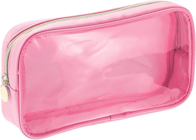 uxcell Clear Makeup Bag Small Cosmetic Bag Case Transparent Toiletry Organizer with Zipper, Portable Makeup Pouch for Daily Use Travel, Medium, Pink