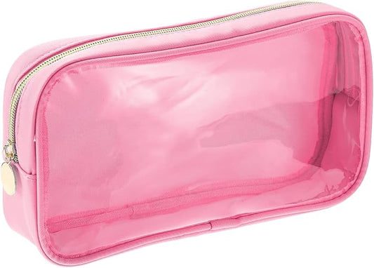 uxcell Clear Makeup Bag Small Cosmetic Bag Case Transparent Toiletry Organizer with Zipper, Portable Makeup Pouch for Daily Use Travel, Medium, Pink