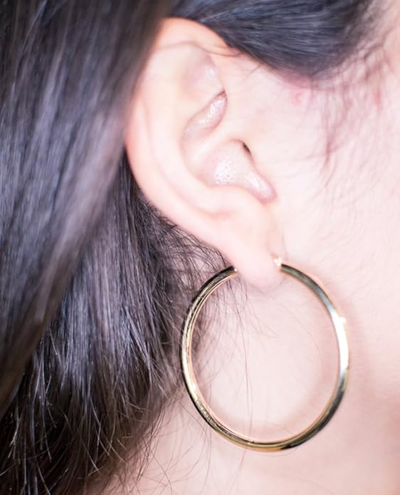 14K Yellow Gold Classic Real Hoop Earrings, (3mm Thick Tube)