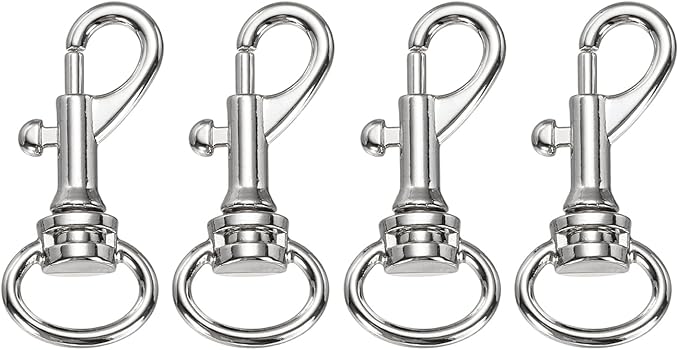 PATIKIL Swivel Eye Bolt Snap Hook 4pcs Single Ended Flag Bolt Snap Clips Metal Hook Trigger Clips for Key Chain Diving Pet Leash Clothes Line, Silver White