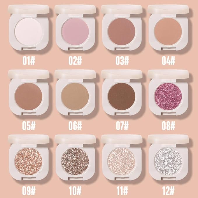Glitter Shimmer Sparkle Eyeshadow Palette Makeup for Older Women, Glitter Light Brown Shimmer Metallic Holographic Multichrome Cream Iridescent Single Monochrome Eye Shadow Makeup, 10