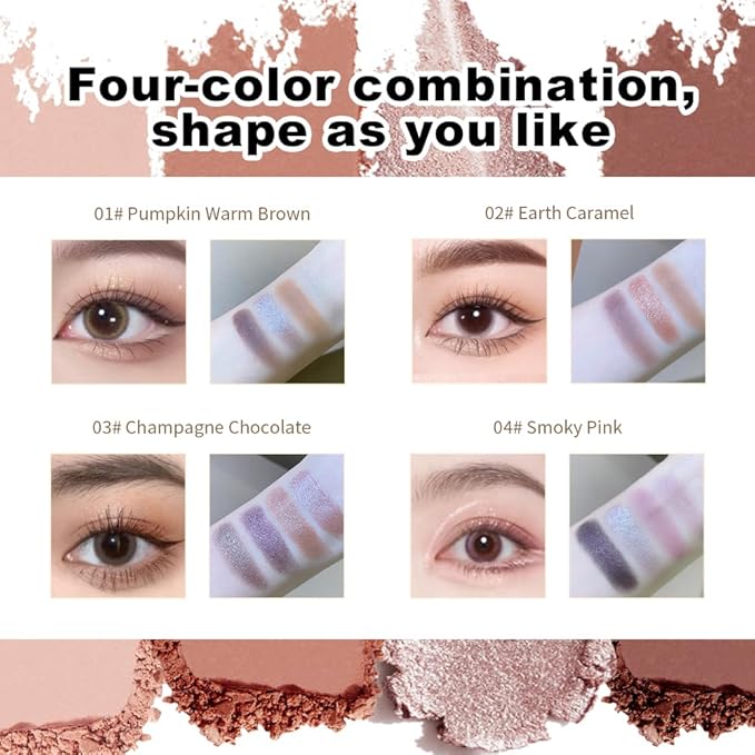 Eyeshadow Palette 4 Colors, Rose Nude Pink Brown Matte & Shimmer Shades, Highly Pigmented Blendable Long-Lasting Eye Shadow, Soft Silky No Fallout Daily Natural Glam Makeup, Makeup Gift for Women-B04