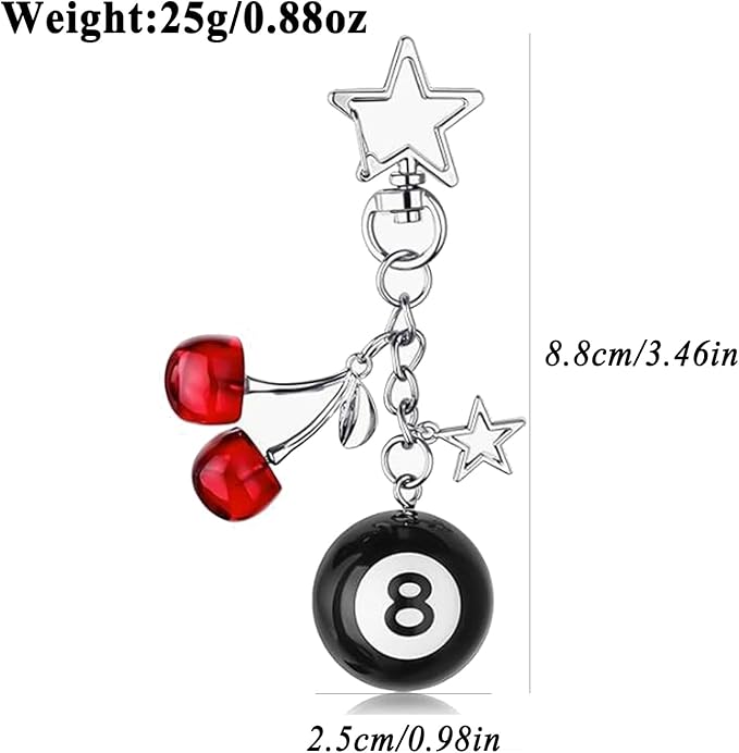 Lucky Dice Cherry Magic 8 Ball Keychain Billiard Ball Star Cherry Bags Charms Cute Y2k Keychain for Women Men