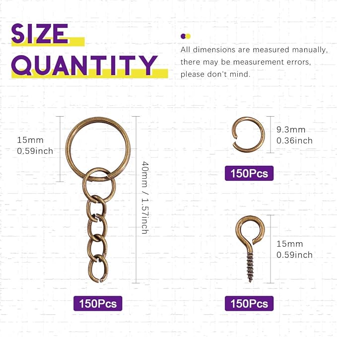 Swpeet 450Pcs 3/5" 15mm Bronze Key Chain Rings Kit, Including 150Pcs Keychain Rings with Chain and 150Pcs Jump Ring with 150Pcs Screw Eye Pins Bulk for Jewelry Findings Making (15mm, Bronze)
