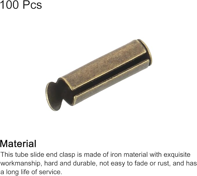 uxcell 100Pcs Slide on End Clasps, 13mm Tube Ball Bead Slider Crimp Ends for Multi-Strand DIY Craft Making, Bronze Tone