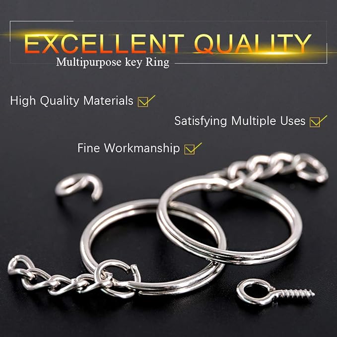 Swpeet 450Pcs 1" 25mm Sliver Key Chain Rings Kit, Including 150Pcs Keychain Rings with Chain and 150Pcs Jump Ring with 150Pcs Screw Eye Pins Bulk for Jewelry Findings Making (Sliver)