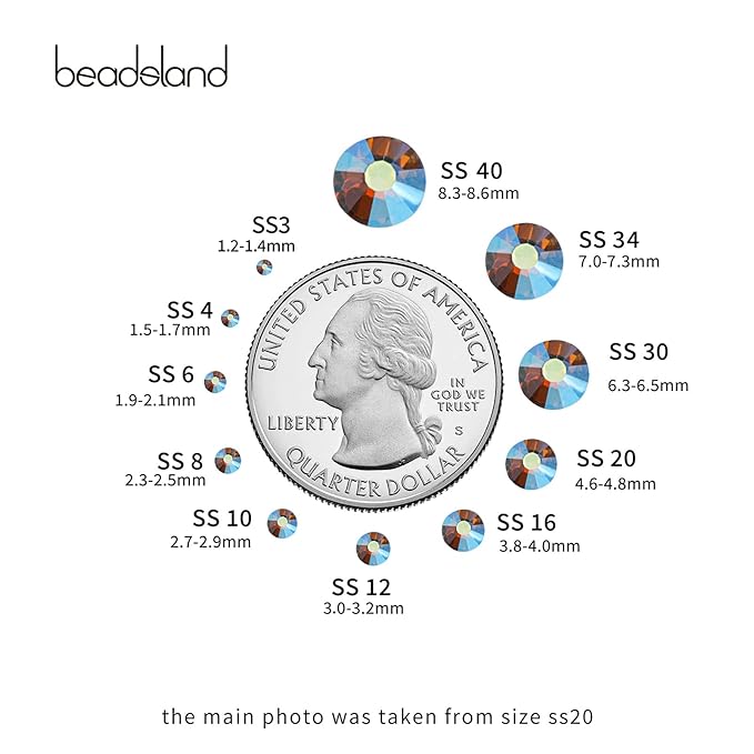beadsland 1440 Pieces Flat Back Crystal Rhinestones Round Gems, Lt.Colorado Topaz AB,SS10,2.7-2.9mm
