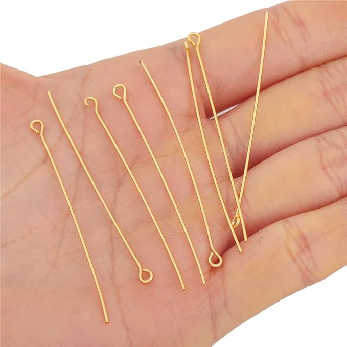 18K Gold Plated Open Eye Pins Non Tarnish 50mm 100pcs for Jewelry Making Findings