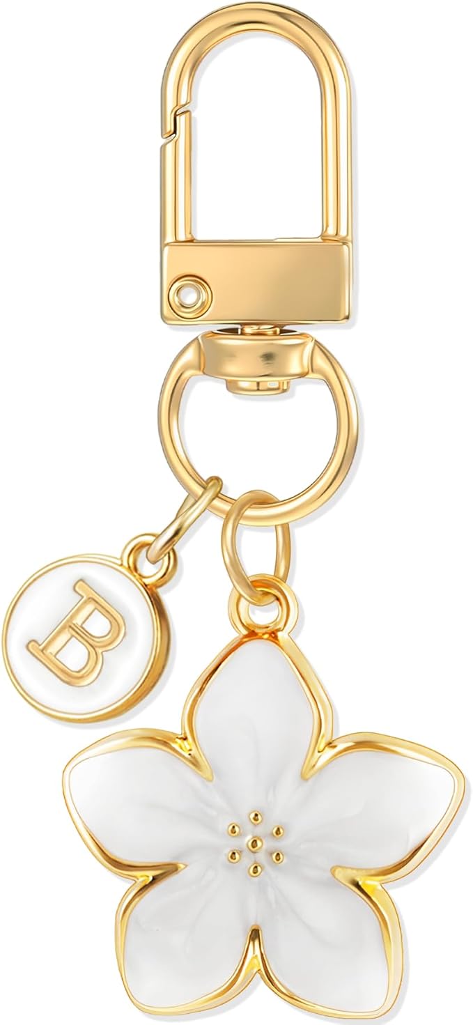 XGALBLA Cute Flower Initial Letter Keychain for Women, Flower Charms, Bag & Purse Charms for Handbags & Backpacks Accessories
