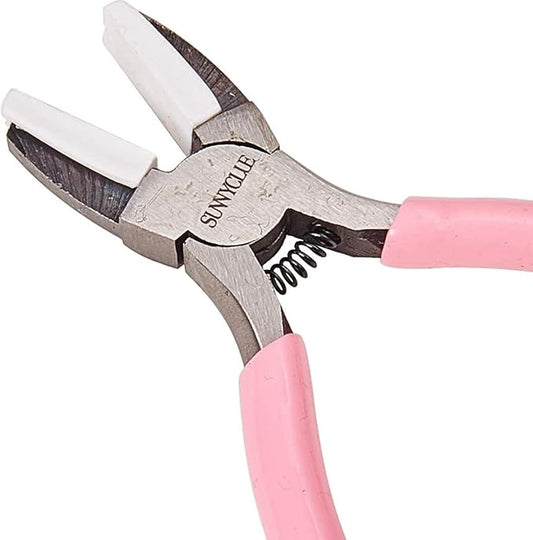 SUNNYCLUE 5.5 Inch Double Nylon Jaw Flat Nose Mini Precision Pliers Wire Forming Bending Tools Small Pliers for DIY Jewelry Making Hobby Projects Women Craft Tool Pink