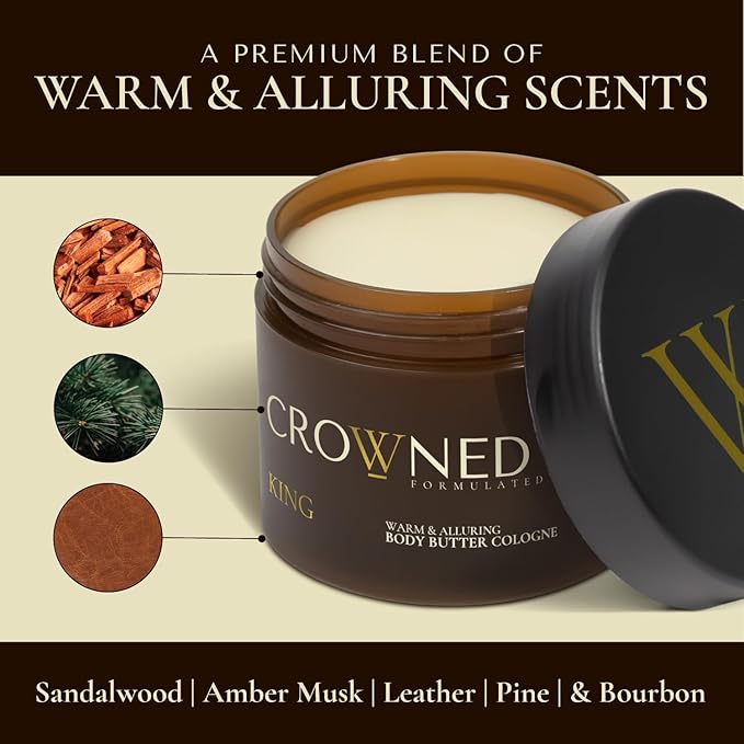 Crowned Skin King and Reign Body Butter Cologne Bundle | New Moisturizing Formula | Skin Care Set with Sandalwood, Leather, Fresh, & Nautical Scents | Natural Shea & Mango Butters | All-Day Fragrance