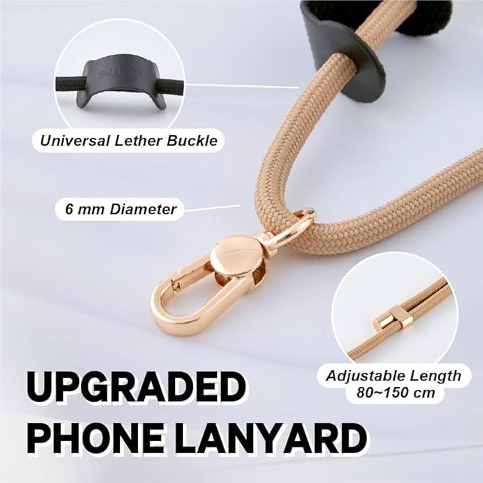 Universal Phone Lanyard, Anti-Theft Crossbody Strap for iPhone 17 Pro Max and Most Smartphones, Adjustable Cell Phone Neck Holder w/ 2 Non-Adhesive Tether Tabs for Men and Women, Apricot/Gold