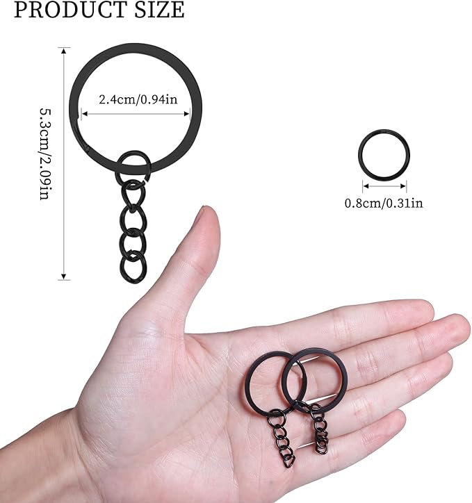 50Pcs Keychain Key Ring with Chain Bulk Split Key Chain,1.1 Inch Key Chains Parts with Open Jump Ring Connector for Jewelry Making Crafts (Black)