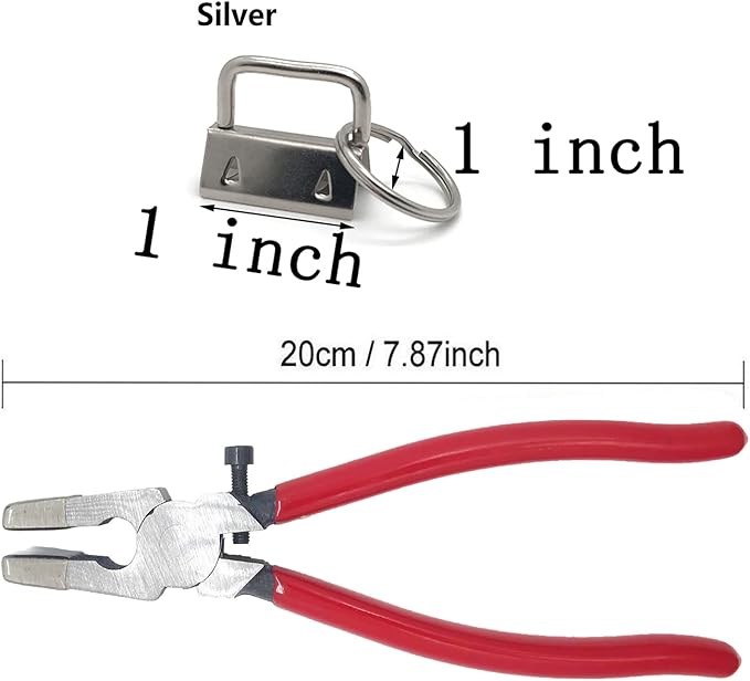 51 Sets Key Fob Hardware Kit with 1pcs Pliers, Glass Running Pliers Tools, Silver
