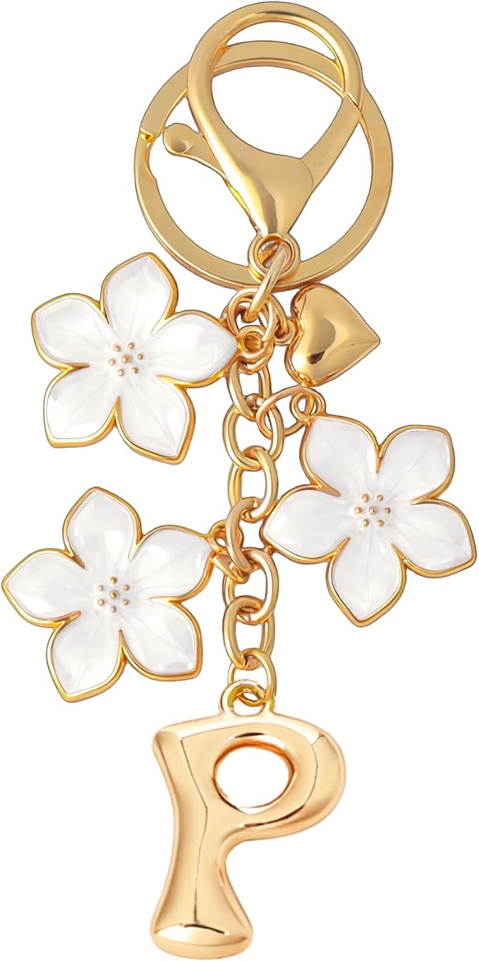 Snycler Bubble Initial Keychain Graceful Flower for bags car remote–A-Z Letter Charms for Women