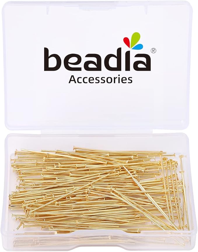 14K Gold Plated Flat Head Pins Non Tarnish 35mm 200pcs for Jewelry Making Findings