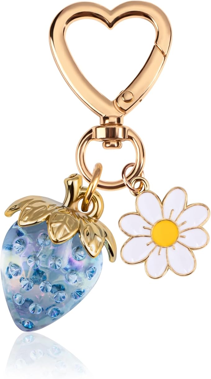 Wikavanli Cute Strawberry Keychain,Bag Charms,Kawaii Heart Flower Daisy Key chains Accessories Decor for Women Girls Purse