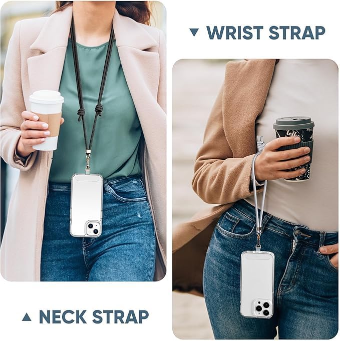 Anti-Theft Phone Lanyard Crossbody & Wrist Strap | 2 Phone Tabs, Secure Lock Design | Universal for All Phones | Adjustable Strap with Premium Metal Buckles | Skin-Friendly Nylon