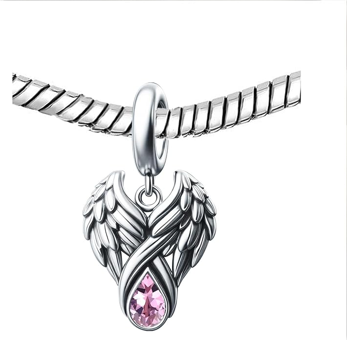 KunBead Guardian Angel Wings Birthstone Dangle Birthday Charms Compatible with Pandora Charm Bracelet for Women
