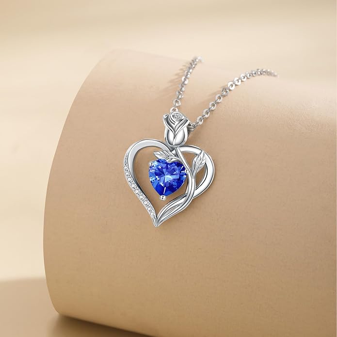 1.2CT Rose Heart Necklace Option of Moissanite or Lab-Grown Sapphire Ruby Emerald&More Necklace for Women Birthstone Girlfriend Necklace S925 Sterling Silver 18K White/Rose Gold Plated D Color VVS1 Gift for Wife Mother Daughter for Birthday Anniversary...