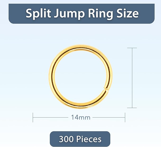 Mandala Crafts 14mm Gold Colored Double Jump Rings for Jewelry Making - 300 Pcs Small Split Key Rings Set for Crafts, DIY Keychains, and Accessories
